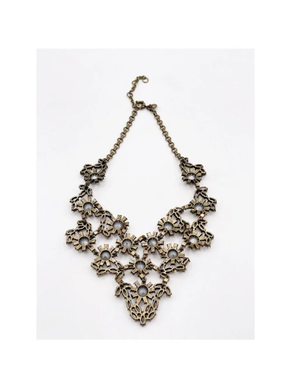 J.Crew Crystal Statement Bib Necklace Antiqued Gold Tone Rhinestone Adjustable